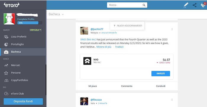 Bacheca eToro