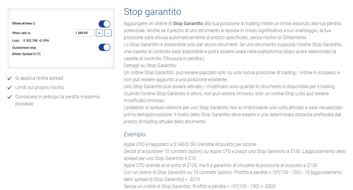 stop garantito plus500