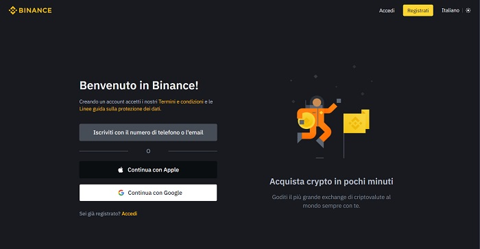 benvenuto in binance