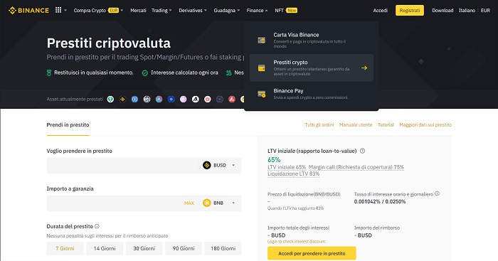 prestiti cripto binance